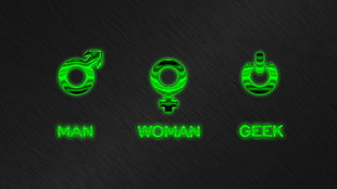 man woman geek logos