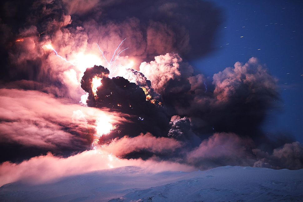 black and gray clouds, storm, lightning, eruption, clouds HD wallpaper