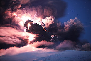 black and gray clouds, storm, lightning, eruption, clouds