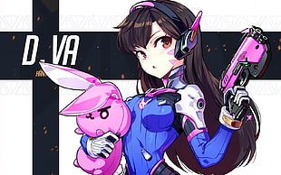 female anime character holding pistol illustration, D.Va (Overwatch), Overwatch