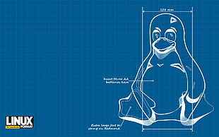 Linux logo illustration, Linux, GNU, blueprints HD wallpaper