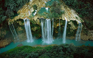 aerial photo of waterfalls HD wallpaper