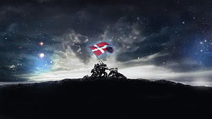 flag of Norway, nature, sky, stars, night
