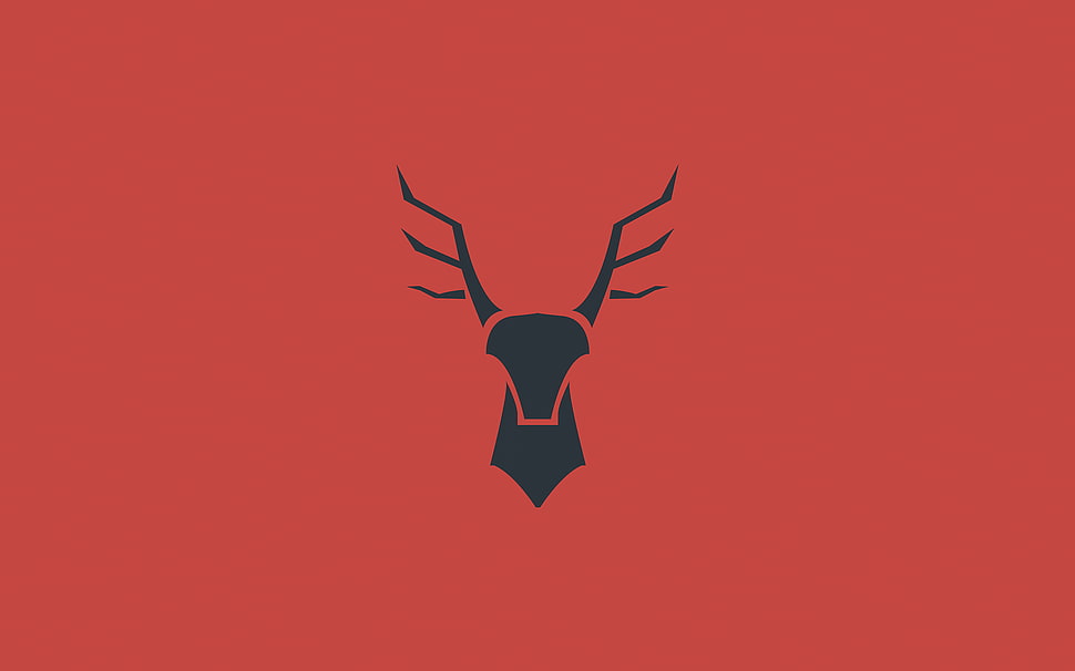 red background with black horn animal, deer HD wallpaper