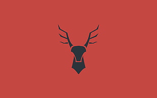 red background with black horn animal, deer HD wallpaper