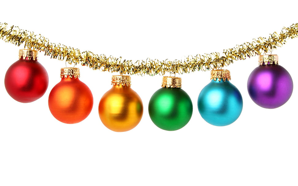 assorted-color bauble lot hanging HD wallpaper