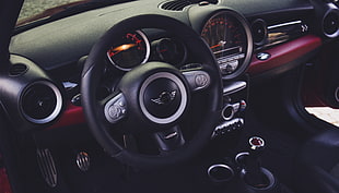 Mini car interior showing steering wheel HD wallpaper