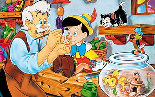 Pinocchio and Grand Father digital wallpaper