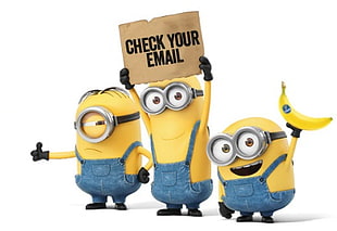 three minions with check you email text HD wallpaper