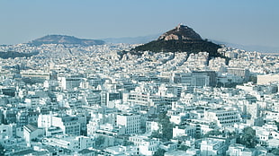 white concrete buildings, Athens, hills, building, cityscape HD wallpaper