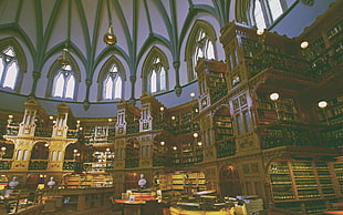 library bookshelves, books, vintage, old, library