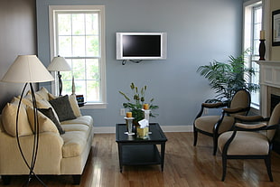 gray flat screen TV HD wallpaper