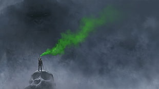 man holding green smoke bomb wallpaper, King Kong, Kong: Skull Island HD wallpaper