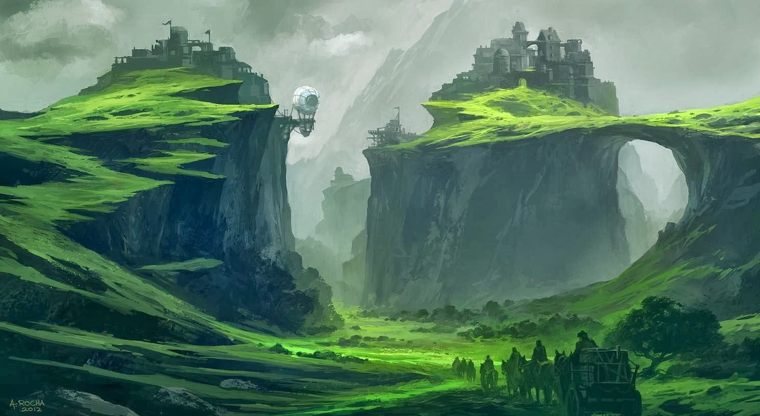 landscape photography of mountains, fantasy art, digital art, landscape, green