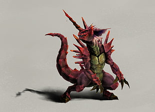 red dragon creature character, simple background, digital art, Nidoking, Pokémon