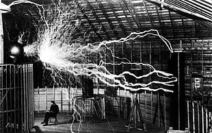 lightning striking on house digital wallpaper, Nikola Tesla, scientists, electricity, Thunderbolt