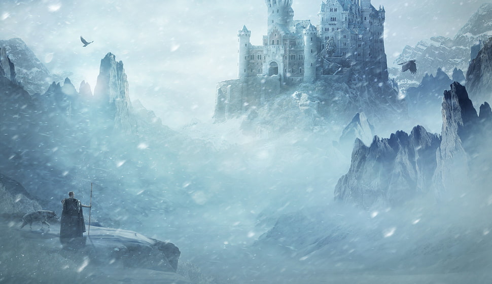 brown castle, fantasy art, winter, castle HD wallpaper