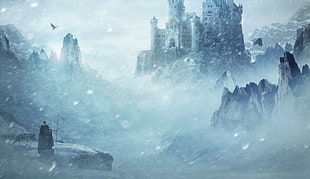brown castle, fantasy art, winter, castle