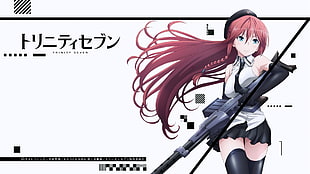 red-haired female anime character with rifle illustration, Trinity Seven, Asami Lilith