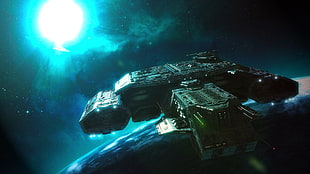 gray spacecraft illustration, Stargate, Daedalus-class, space