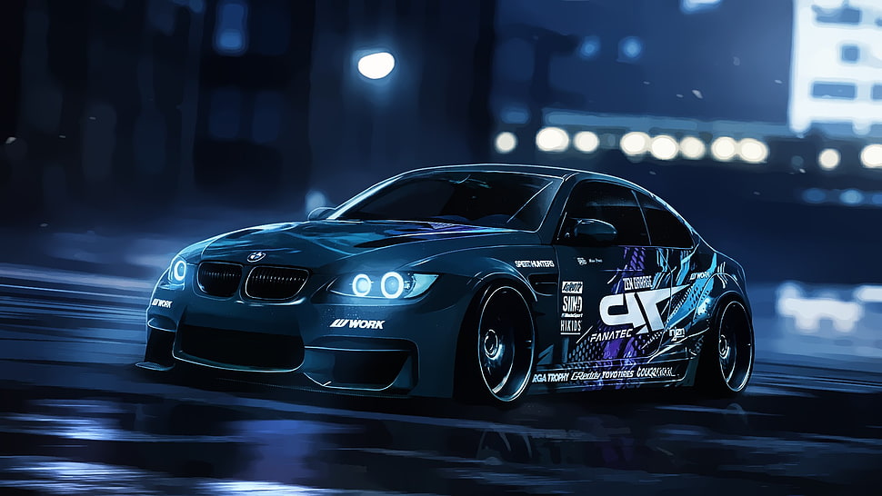 blue BMW coupe, car, BMW E92 M3, vector HD wallpaper