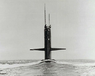 grayscale photo of submarine, submarine, sea, military, vintage