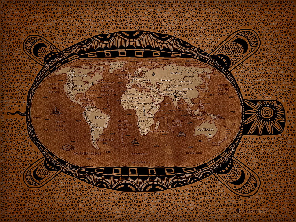 turtle-shaped map, map HD wallpaper