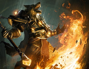 sorcerer wolf digital wallpaper,  World of Warcraft