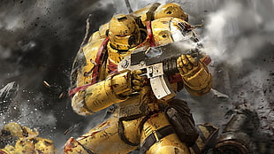 yellow robot character digital wallpaper