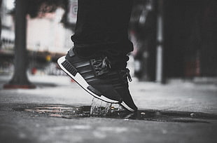 pair of black-and-white Adidas NMD HD wallpaper