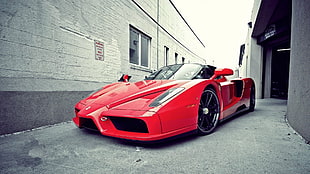 red Ferrari sports car in selective color photo