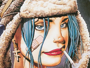 blue-haired female character
