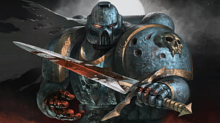 metal armored warrior holding a knife digital wallpaper, Warhammer 40,000 HD wallpaper