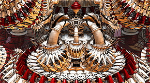 white and red figurine illustration