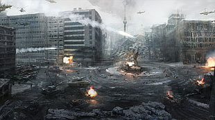 destroyed buildings in the middle of war HD wallpaper