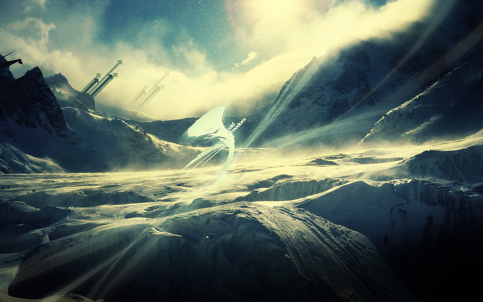 snow capped mountain daytime, digital art, arrows (design), landscape HD wallpaper