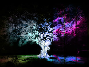 multicolored tree digital wallpaper, psychedelic, glitch art, negative, trees HD wallpaper