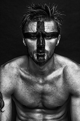 poster of naked man with cross face paint HD wallpaper