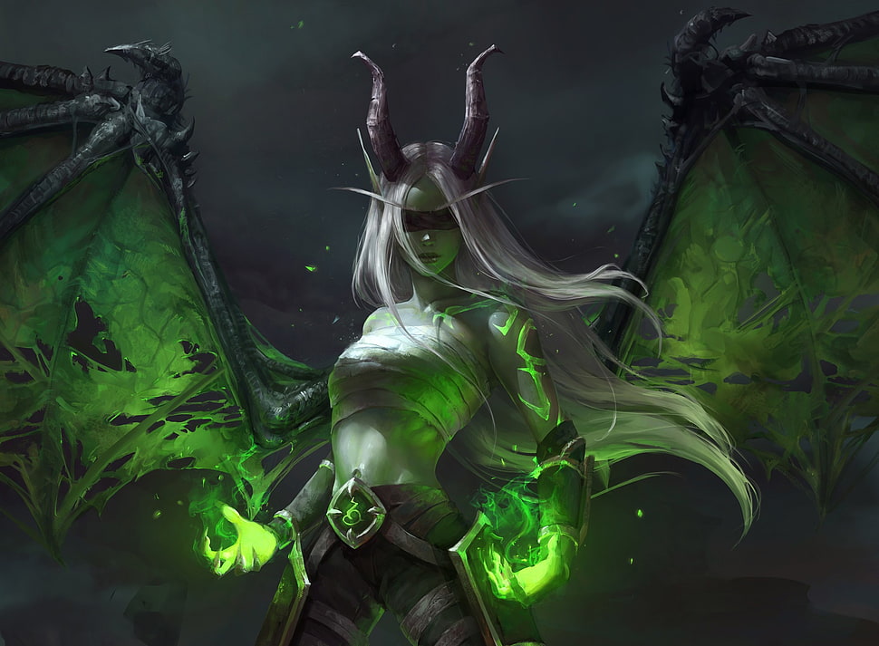 female demon illustration, magic, demon, World of Warcraft, illidari HD wallpaper