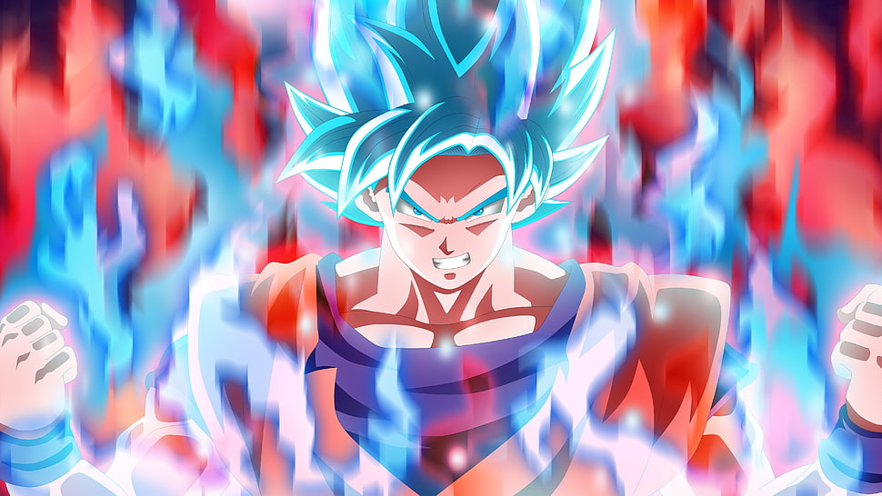 Son Goku SSJ Blue King Kai fist illustration HD wallpaper