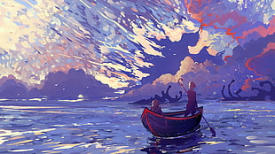 boat painting, digital art, artwork, sky, illustration
