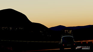 classic blue Volkswagen Beetle coupe, sunset, Volkswagen Beetle, Volkswagen, Forza Horizon HD wallpaper