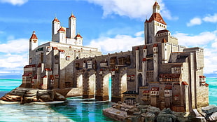 brown and gray stone castle, castle, medieval, DeviantArt, fantasy art