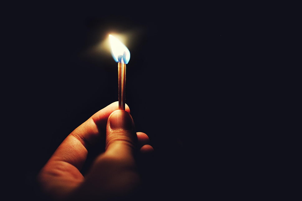 two brown matchsticks, fire, black HD wallpaper