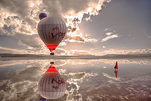 white and red hot air balloon, nature