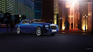 blue 5-door hatchback, car, Rolls-Royce Phantom, blue cars HD wallpaper
