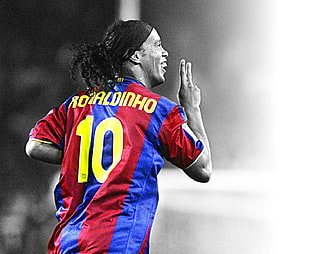 selective color photo of Ronaldinho soccer jersey, selective coloring, Ronaldinho, men, sport 