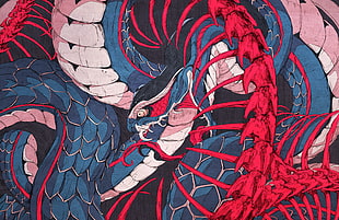 blue and red snake clip art, Chun Lo, artwork, digital art, 2D