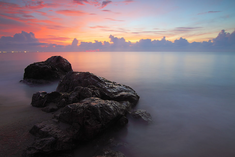 sea, dawn, landscape, sunset HD wallpaper