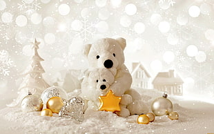 white bear plush toys, teddy bears, Christmas, Christmas ornaments  HD wallpaper